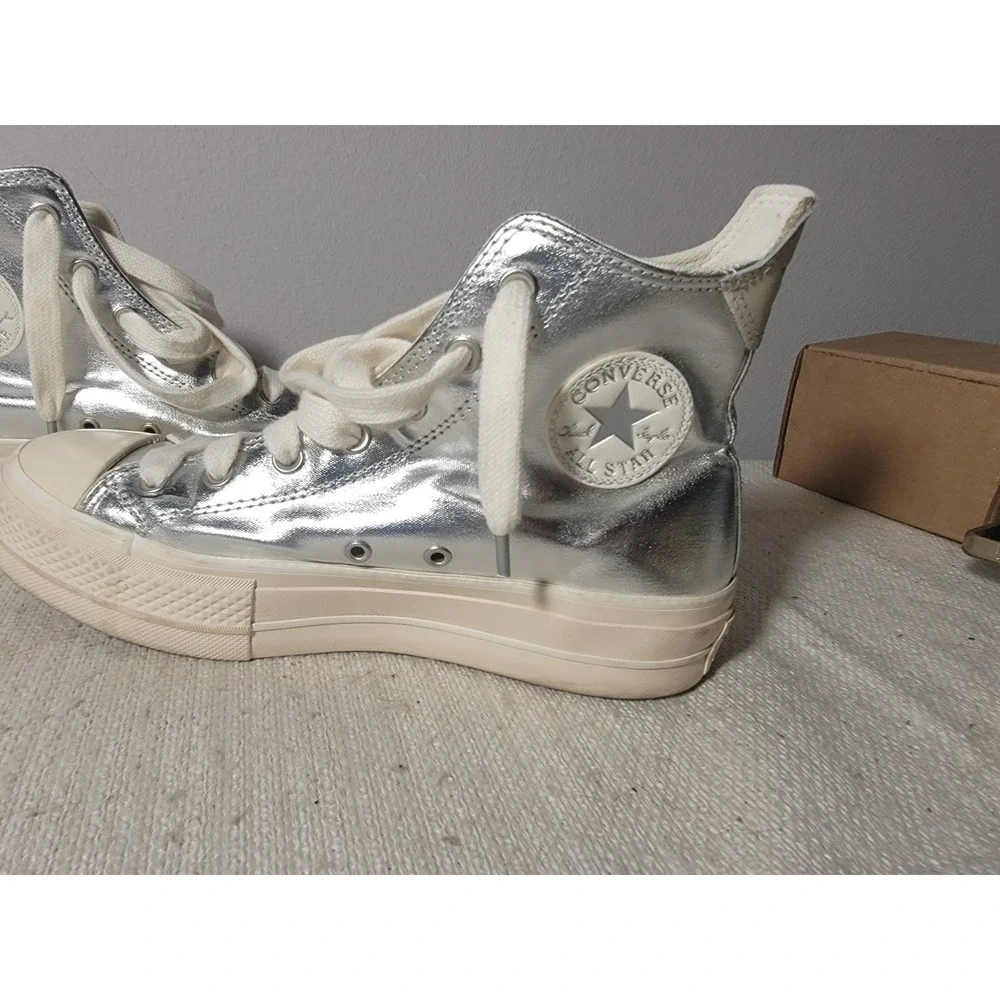 Converse All Star Metallic Silver High Top Sneakers Womens 9 Platform A09902C